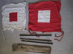 WWII Signal Flag Set, Air Raid Warden Helmet, Gas Mask